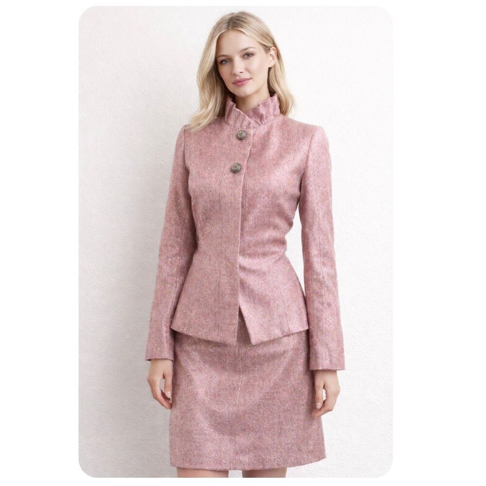 NWT Pink Wool Blend Bouclé 2 Piece Skirt Suit Set Blazer Size S MSRP $1130